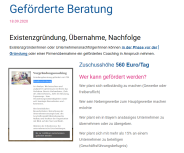 Beratung von Existenzgründern, Unternehmensnachfolgern